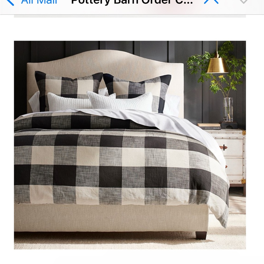 Pottery Barn Black & Cream Bryce Buffalo Check Duvet Comforter + 2 Shams